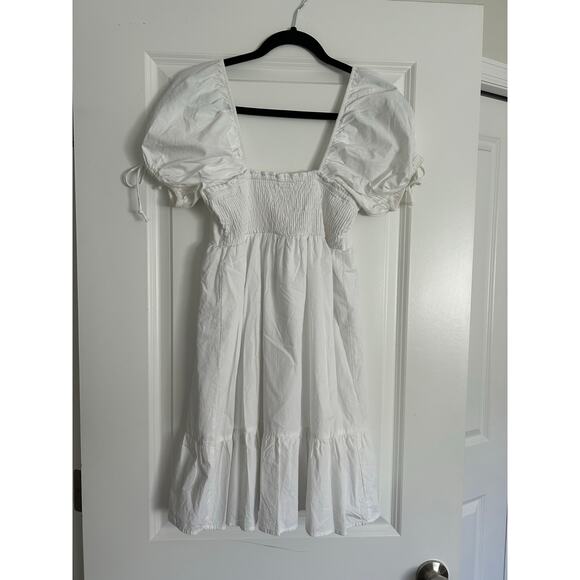 Women's White Puff-Sleeve Mini Dress Size Small - Picture 4 of 5